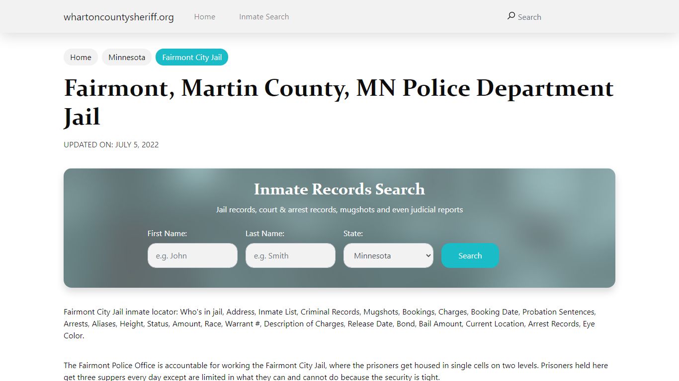 Fairmont, MN City Jail Inmates, Arrests