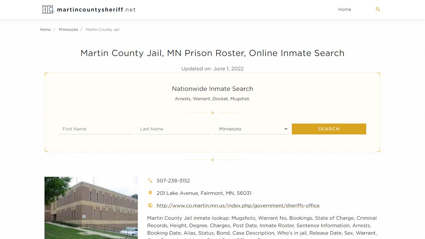 Martin County Jail, MN Prison Roster, Online Inmate Search ...